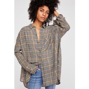 Free People Break My Stride Plaid Flannel Button Down Size S